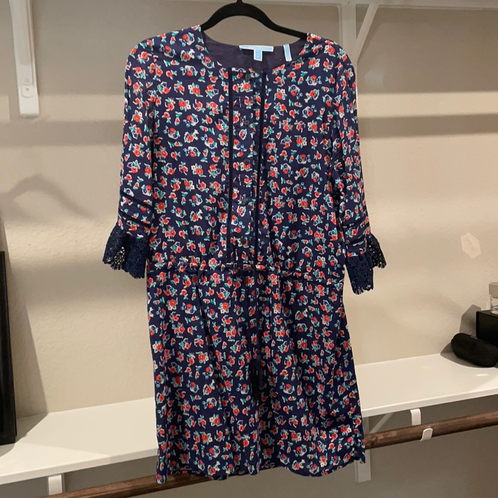 Draper James Navy and Red Floral button down dress